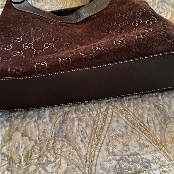 SUEDE Gucci Dark Brown Monogram Shoulder Bag - Picture 8 of 13
